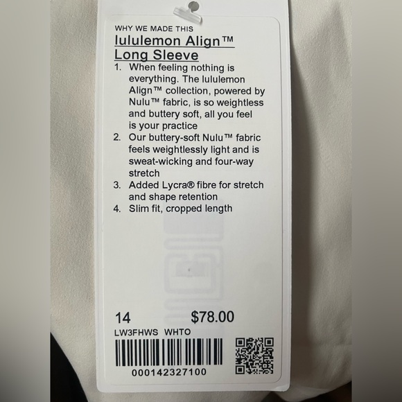 NWOT lululemon Align Long Sleeve Shirt - Picture 4 of 4